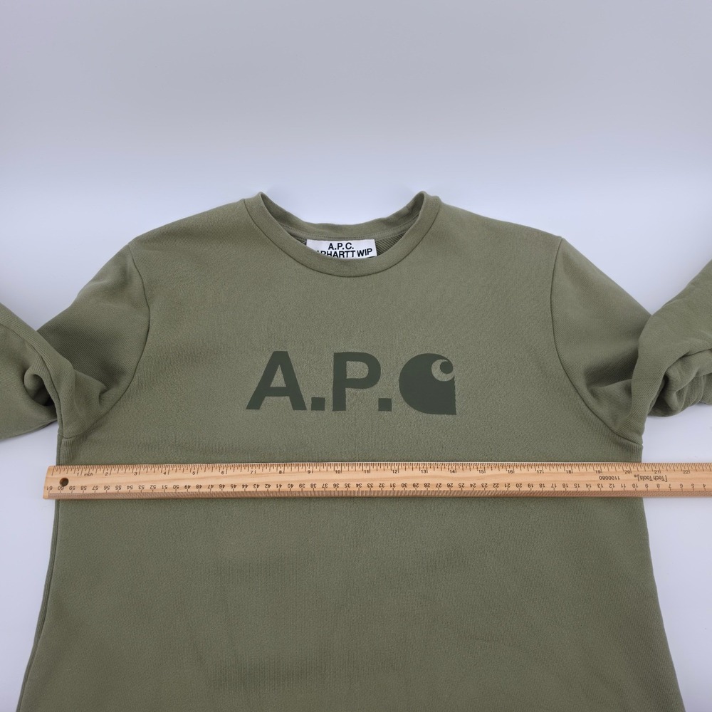 A.P.C. x Carhartt WIP Logo Sweatshirt Olive Green Mens Large H27596 - Picture 5 of 7